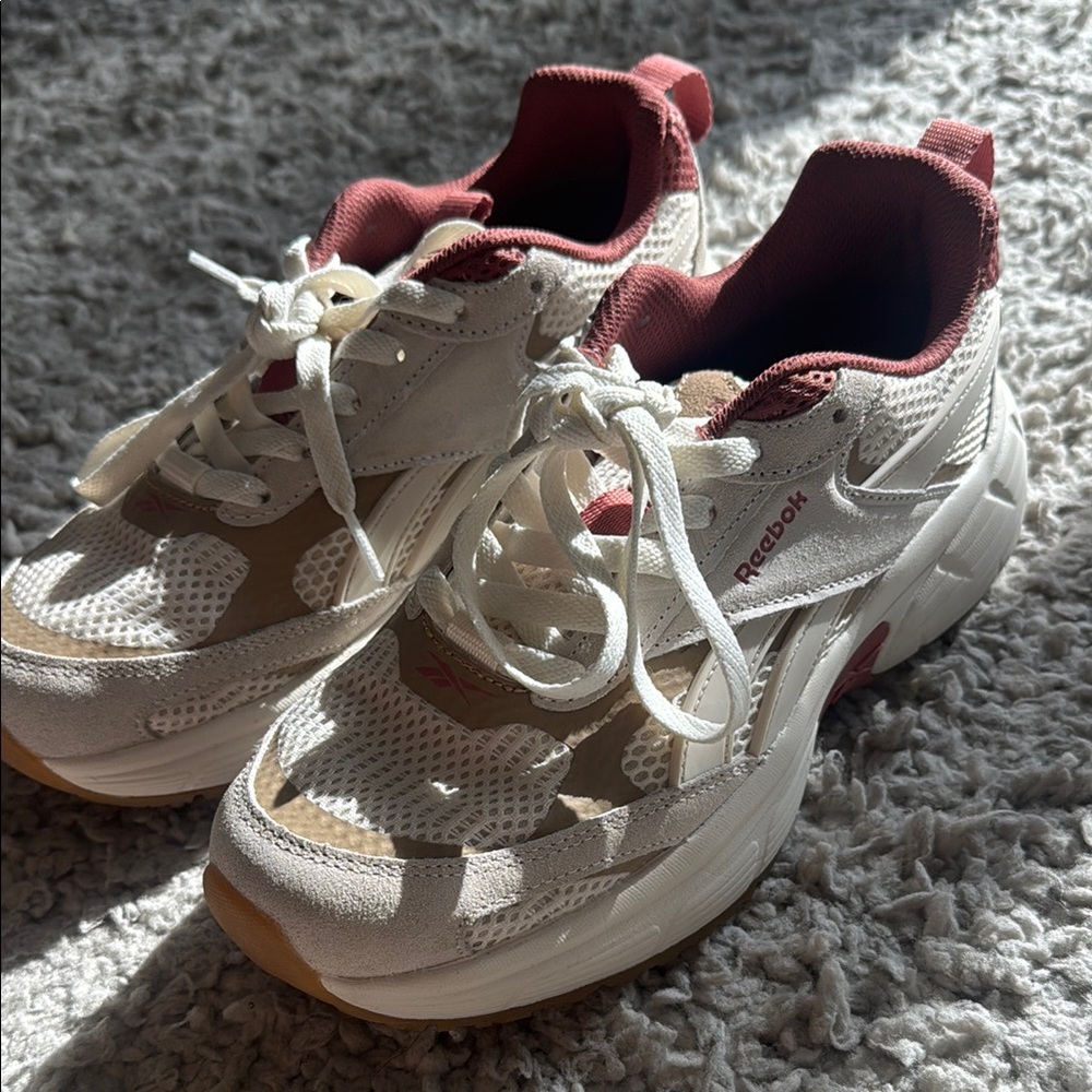 Reebok White and Burgundy Athletic Shoes